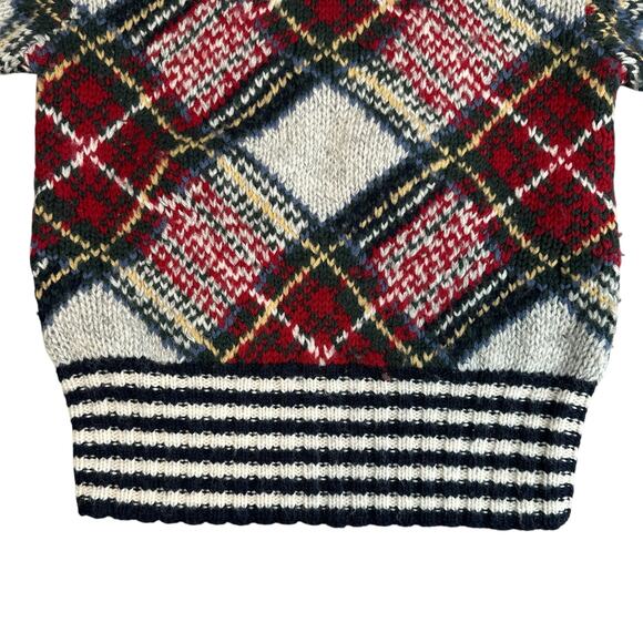 Vintage F. by Faconnable 100% Wool Men's Sweater Red Black Plaid Medium - Picture 3 of 6